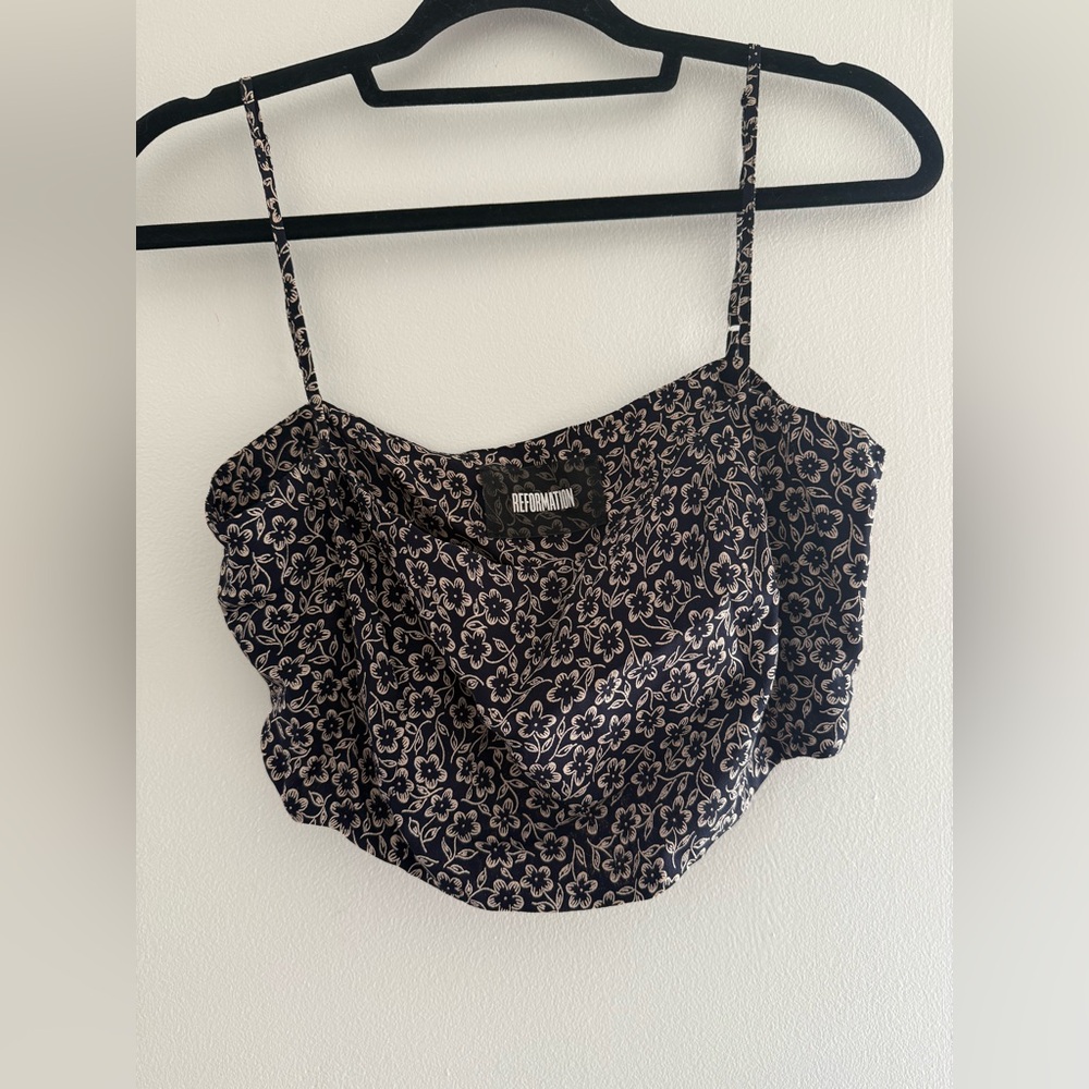 Reformation Black and Tan Floral Women's Cropped Tank Top Size 8